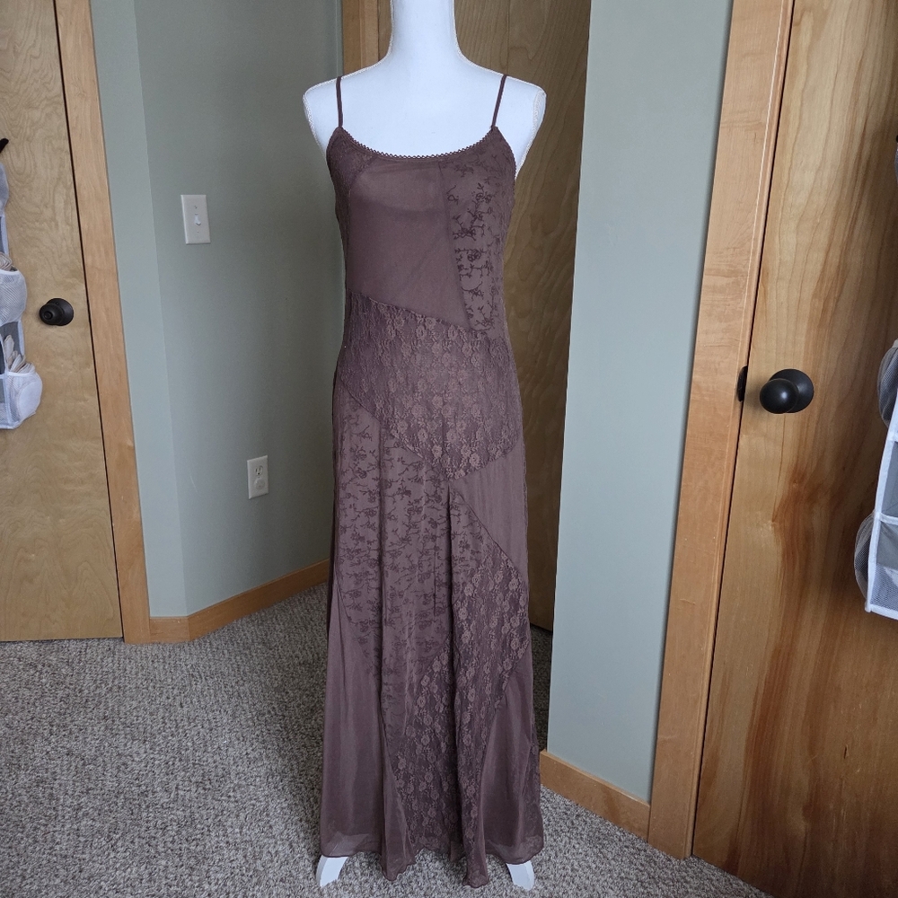 Y2k Brown Lace Maxi Dress